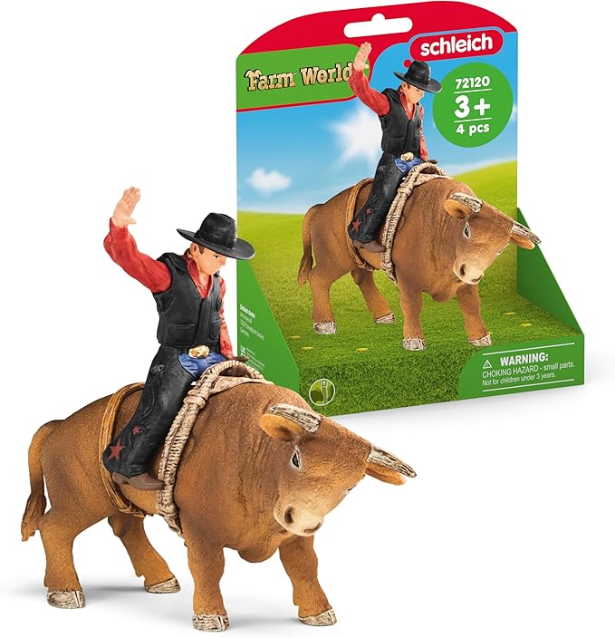 Schleich Farm World Cowboy Bull Riding 4-Piece Cowboy Toy Set for Rodeo Fans & Kids Ages 3+