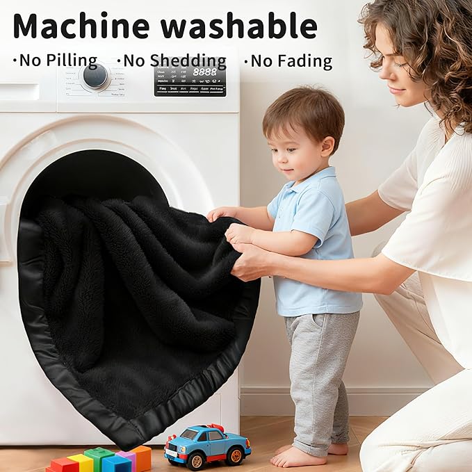 Pro Goleem Fleece Baby Blanket with 2 Inch Satin Trim Soft Anti-Static Plush Blanket for Boys and Girls Christmas Baby Gifts for Babies Black 30''x40''