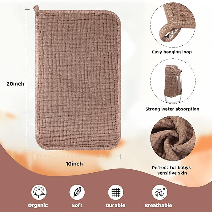 Tallew 8 Pack Muslin Burp Cloths and Baby Bibs for Boy Girl 20" x 10" Cotton Baby Bandana Drool Bibs Muslin Burp Cloths Absorbent Rag for Newborn Toddler Infant Gifts(Dark Color)