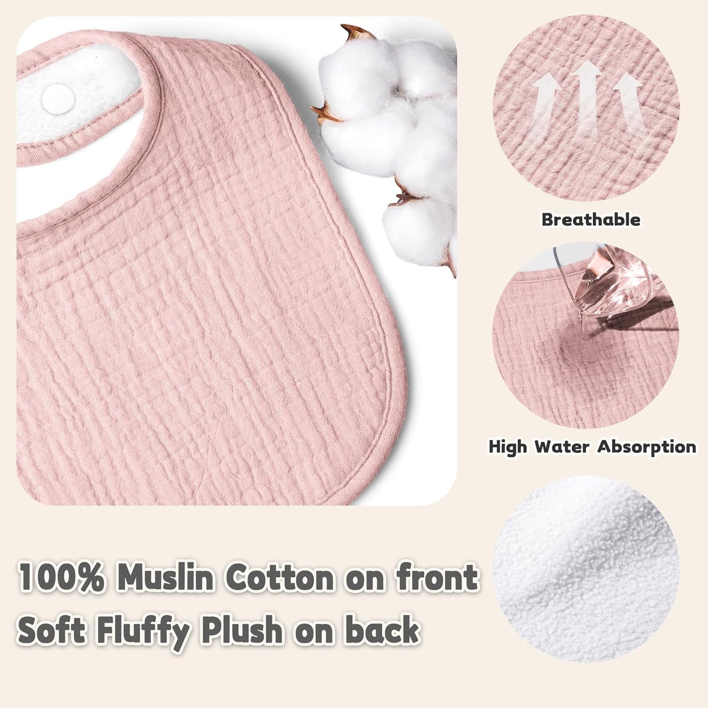 Susurration Muslin Baby Drool Bibs 10Pack Soft Square Adjustable Bandana Bibs for Unisex Baby Girls & Boys