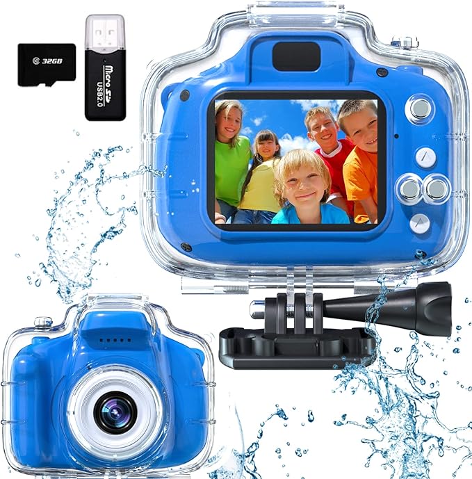 Kids Camera Waterproof Underwater Camera for 3-12 Year Old Boys Girls 2 Inch IPS Screen 1080P HD Digital Kids Video Camera Indoor Outdoor Action Cameras Best Christmas Birthday Gifts Dark Blue