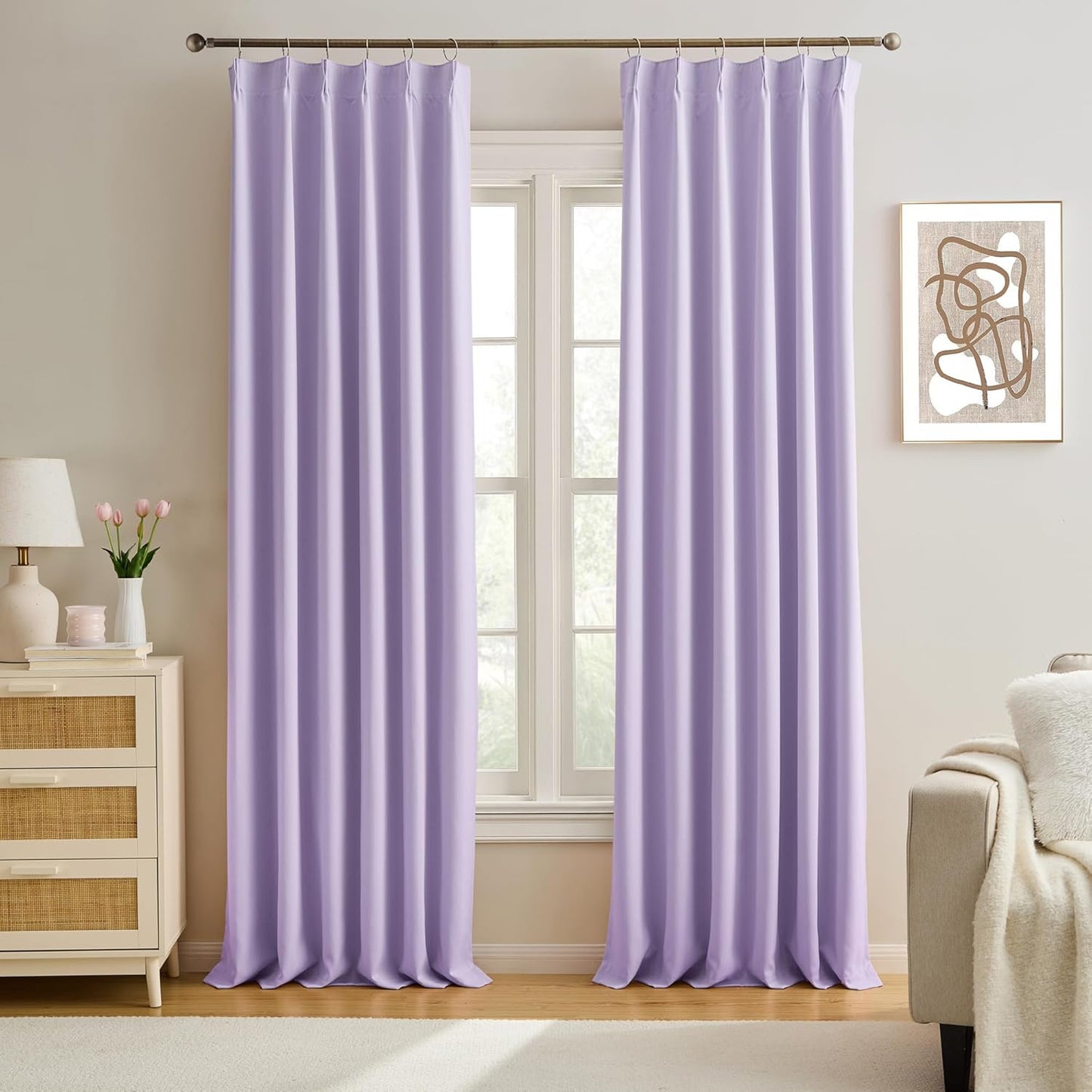 KEQIAOSUOCAI Light Purple Pinch Pleated Lilac Curtains Blackout 84 Inch Long, Thermal Insulated Darkening Drapes for Kids Nursery Bedroom Living Room Window Panels with Hooks 40 x 84 Inch