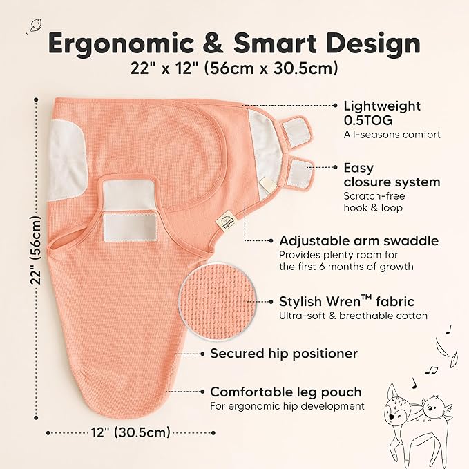 3-Pack Organic Swaddles for Newborns, Baby Sleep Sacks 0-3 Months - Baby Swaddle Wrap, Newborn Wearable Blanket, Infant Sleep Sack for Girls, Boys, Soft & Snug, Large Hook & Loop Closure (Vivacious)