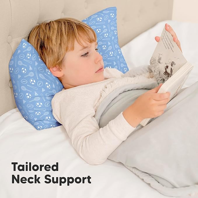 KeaBabies 2-Pack Toddler Pillow 13x18 - Soft Organic Cotton Kids Travel Bed Pillows for Sleeping, School, Nap, Machine Washable, Toddlers 2 to 5, Pillowcase Sold Separately (Sports)