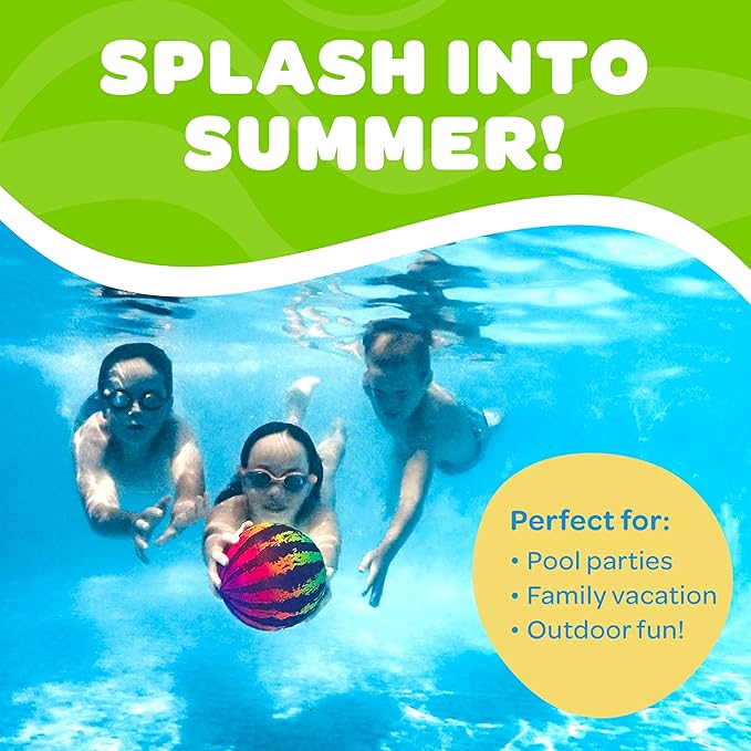 Watermelon Ball JR Durable Fillable Pool Toy for Underwater Games - Football, Basketball & Rugby - Perfect for Water Parties - Fun for Adults & Kids Alike - Ages 6+, 6.5" Multicolor