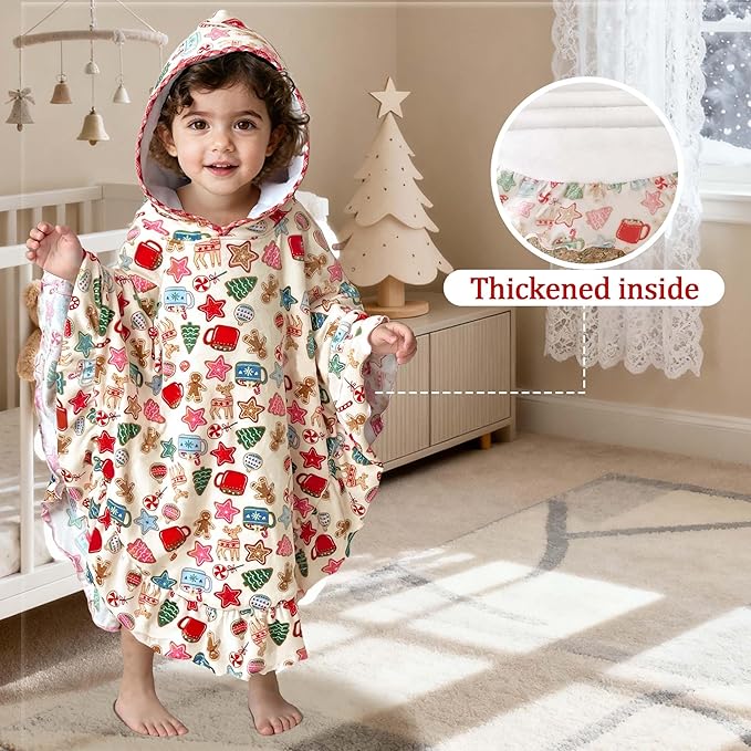 VOOVA & MOVAS Toddler Hooded Towel Poncho with Ruffle Trim | Soft 100% Cotton | Absorbent Thick Towel for Bath, Swim, Beach & Winter | Cozy, Gingersnap