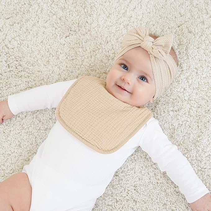 Bearmoss Muslin Baby Drooling Bibs 8 Pack, 100% Cotton Square Adjustable Bandana Bibs Gift for Baby Girls Boys Teething Drool