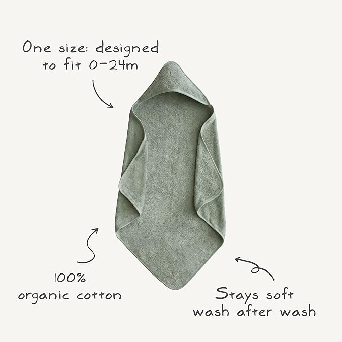mushie Baby Hooded Towel | Organic Cotton (Sea Mist)