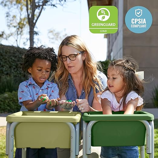 ECR4Kids 2-Station Sand and Water Adjustable Play Table, Sensory Bins, Fern Green/Hunter Green