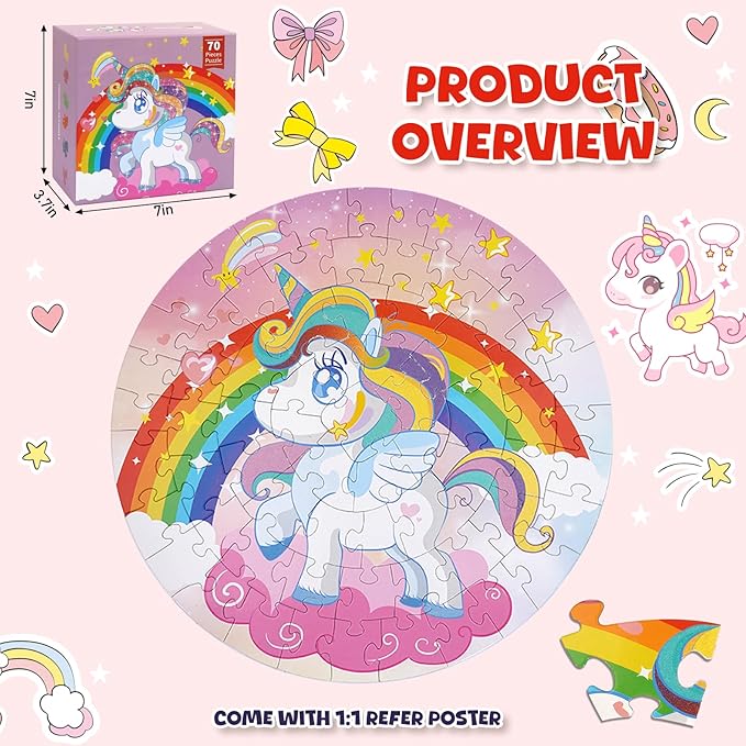 Kids Large Floor Puzzle -Educational Floor Puzzles for Kids, Best Gifts for 3-6 Years Old Girls, 70 Large Pieces, Puzzle for Boys and Girls 3+, Gift for 4-8 Years Old (Unicorn Puzzle)