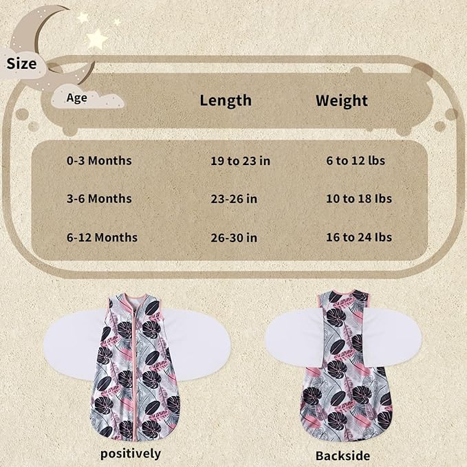 Newborn Sleep Sack Baby Swaddle,3-Way Adjustable Wearable Blanket,100% Rayon Cotton Swaddling sleeping bag. (Banana&Flower, 6-12 Months)