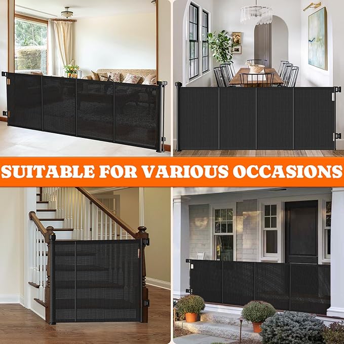 Pawtners Retractable Baby Gates Extra Wide, 41" Tall Extends up to 71" Wide, Dog Gate Indoor for Stairs, Pet Gate with Support Rods for Doorways Hallways Indoor & Outdoor-Black