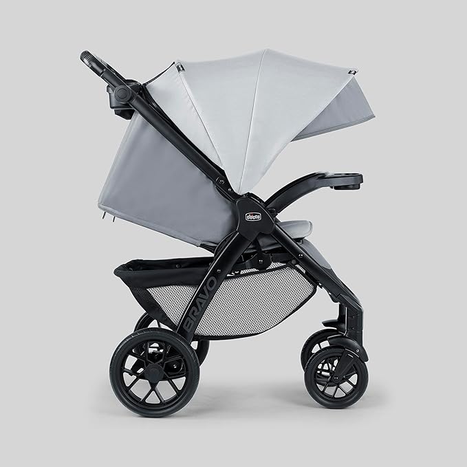 Chicco Bravo LE ClearTex Trio Travel System, Bravo Primo Quick-Fold Stroller with Chicco KeyFit Max ClearTex Infant Car Seat, Car Seat and Stroller Combo | Atlas/Grey