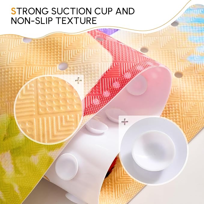 Vannokor Baby Bath Mat for Tub Non Slip Kids, 40 X 16 Inch Extra Long Bathtub Mat with Drain Holes and Suction Cups, Anti Slip Shower Mat Machine Washable, Submarine Park