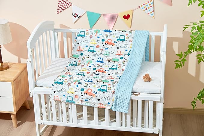 iEvolve Baby Nursery Bed Blankets Ultra Soft Double Layer Mini Blanket Minky Blanket Receiving Blankets Shower Gifts(Car,30 * 47in)