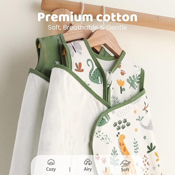 Baby Swaddle Sleep Sack 0-3 Months, Swaddles for Newborns Boy Girl, 3-Way Adjustable Infant Swaddle Wearable Blanket with Zipper & Detachable Wrap, 2 Pack Soft Snug Green Giraffe