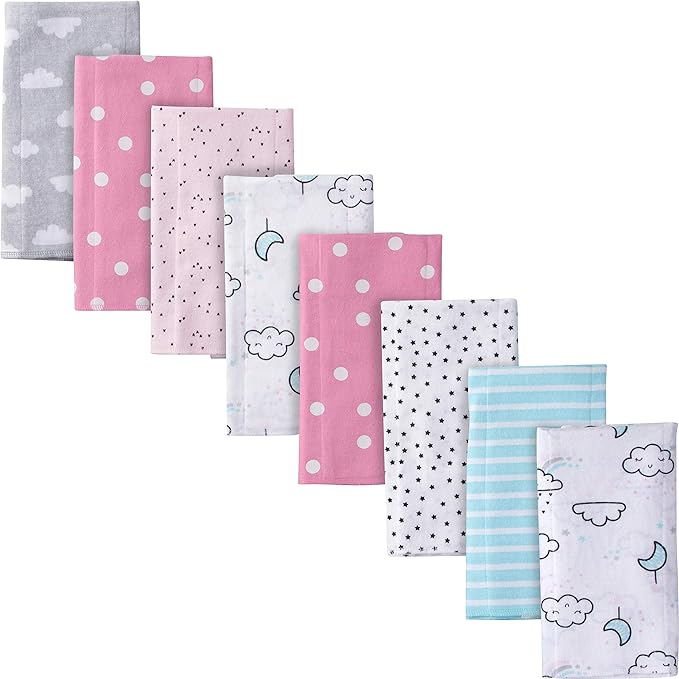 Gerber Unisex-Baby 8-Pack Cotton Flannel Burp Cloths