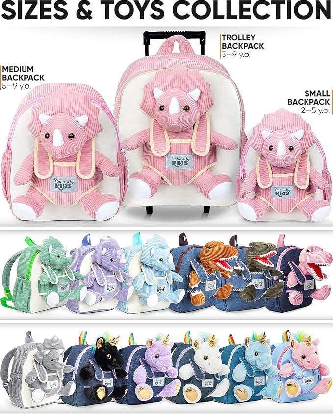 Toddler Luggage for Girls w Dinosaur Toys, Kids Rolling Backpack Girls, Toddler Suitcase, Gifts for 3 4 5 6 Year Old