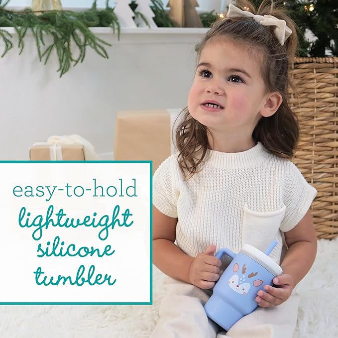 Infantino My 1st Tumbler, Silicone Sippy Cup with Straw & Handle, Spill-Resistant Baby Cup for On-the-Go, BPA-Free Transition Bottle, Reindeer