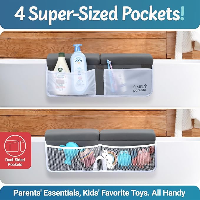 Baby Bath Kneeler and Elbow Rest Pad Set - Quick-Dry, Non-Slip Kneeling Pad for Bathing Toddler, Toy Organizer Pockets, Gift Box, Accessories for Tub, Gray