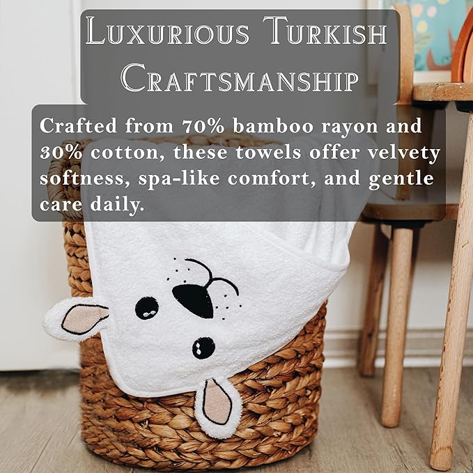 MILARA Hooded Baby Towel - 70% Rayon Derived from Bamboo, 30% Cotton - Baby Towel for Newborns - Soft and Absorbent, Wolf/Bear Ears Design, Made in Turkey, | 30 x 30 Inches