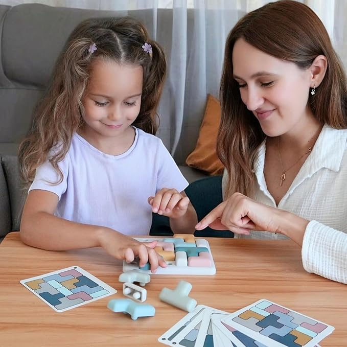 Jispring Silicone Tetris Puzzles with Templates, Montessori STEM Educational Sensory Toy for Kids, Intelligence Brain Teaser, Block Jigsaw Puzzle, 3D Russian Building Games