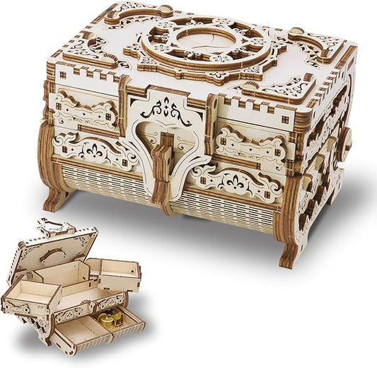 3D Wooden Puzzle for Adults Music Box – DIY Mechanical Treasure Chest with Hidden Compartments, Jewelry Storage & Melody, Decorative for Christmas or Birthday