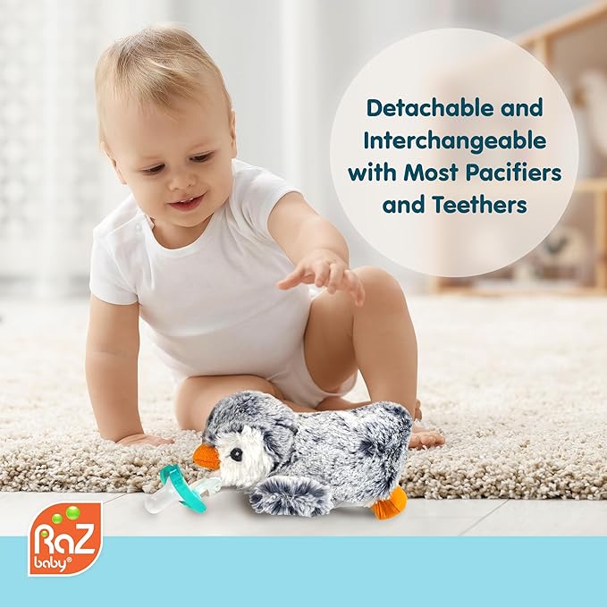 RaZbaby RaZbuddy JollyPop Pacifier Holder w/ Removable Baby Pacifier - 0m+ - BPA Free - Penguin