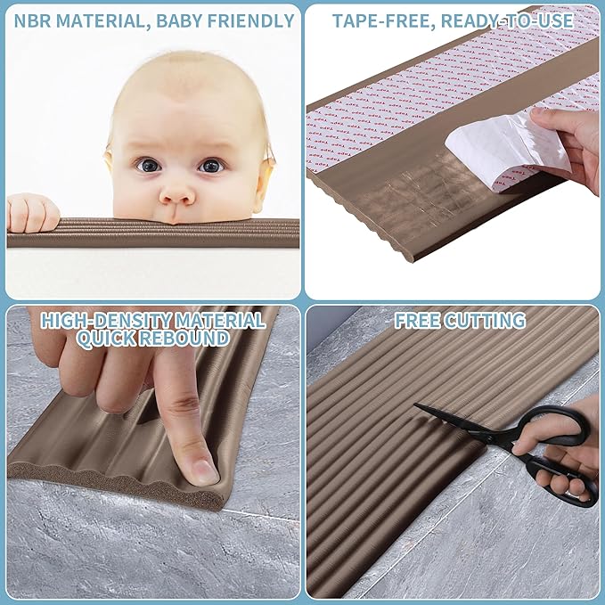 MABOZOO 8'' Extra Wide Seat Edge Cushion, 13.1 FT Length Foam Fireplace Cushion Soft Hearth Guard Bumper Pad Child Proof Padding Hearth Pad Edge Protector, Fireplace Baby Proofing for Baby (Walnut)