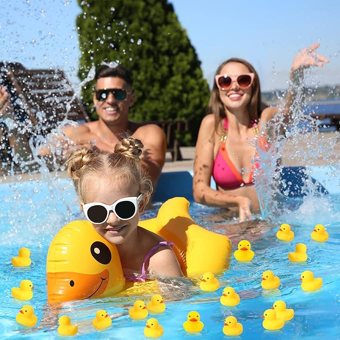 Vinsot 100 Pcs Mini Rubber Ducks Bulk Rubber Duck Bath Toys Squeak Float Bath Toy for Birthday Party Favors Gift Summer Beach Pool Activity Carnival Game(1.77 x 1.77 x 1.57 Inch)