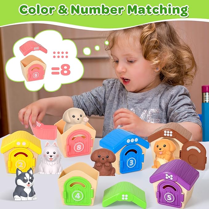 Letapapa Toddler Toys for 1 2 3 Year Old, 20 Pcs Dog Toys for Kids, Montessori Educational Counting, Matching & Sorting Motor Skills, Christmas Birthday Gifts for Baby Boy Girl Aged 12-18 Months