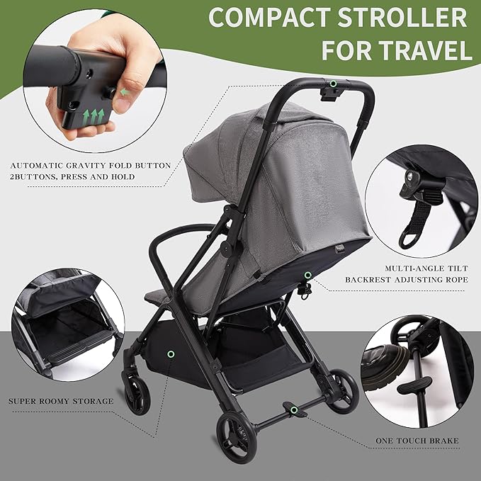 COOL KIDS Baby Stroller,Umbrella Stroller with Automatic Fold,Baby Strollers with Pop Out Sun Canopy,Baby Airplane Travel Essentials(Gray)