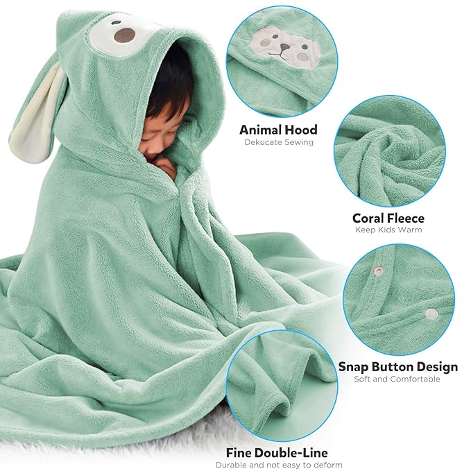 ROMASA Baby Bath Towel Ultra Soft Hooded Towel Highly Absorbent Bathrobe Blanket Toddlers Shower Gifts for Boys Girls- 27.5" x 55" (Green)