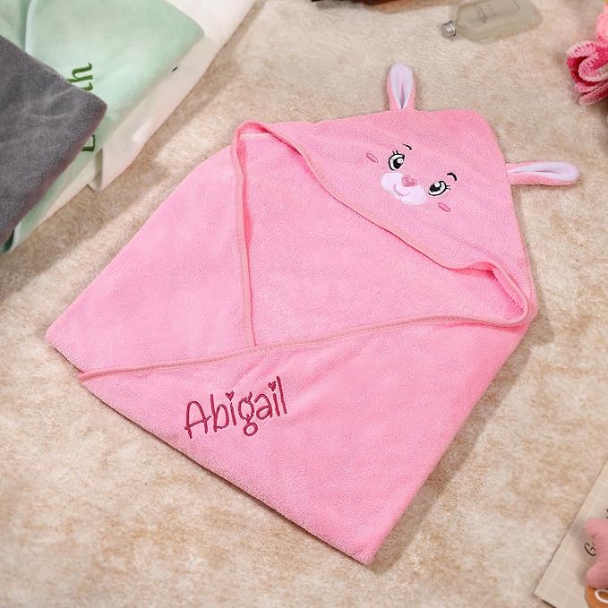 Personalized Baby Towels for Newborn Custom Embroidery Name Hooded Baby Bath Towels for Boy Girl Newborn Essentials Must Haves Shower Gift Soft Coral Velvet 30"x30" (Pink)