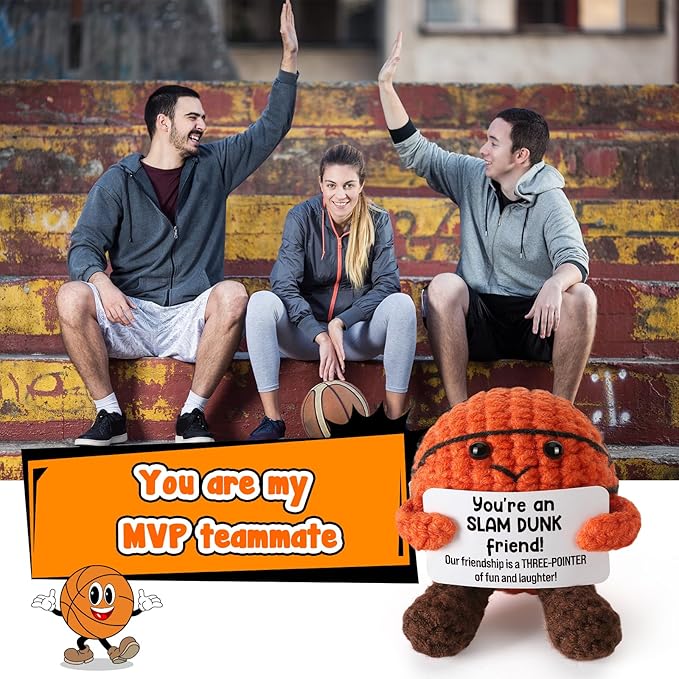 Funny Friendship Gifts for Best Friends Men Women, Handmade Crochet Basketball Decor, Sentimental BFF Presents for Her Him, Cute Birthday for Coworker, Bestie Gag Gift