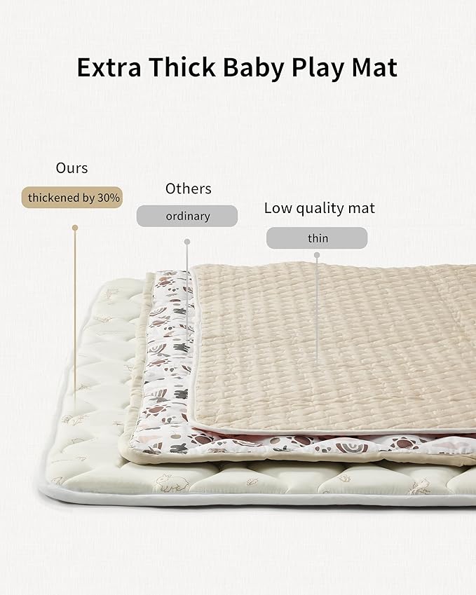 Fortella Baby Play Mat for Playpen & Floor, 47“x47” Foldable Foam Padded Playmats for Babies Toddlers Kids, Washable Soft Non-Slip Crawling Rug, Newborn Tummy Time Nursery Gym Activity (Forest Beige)