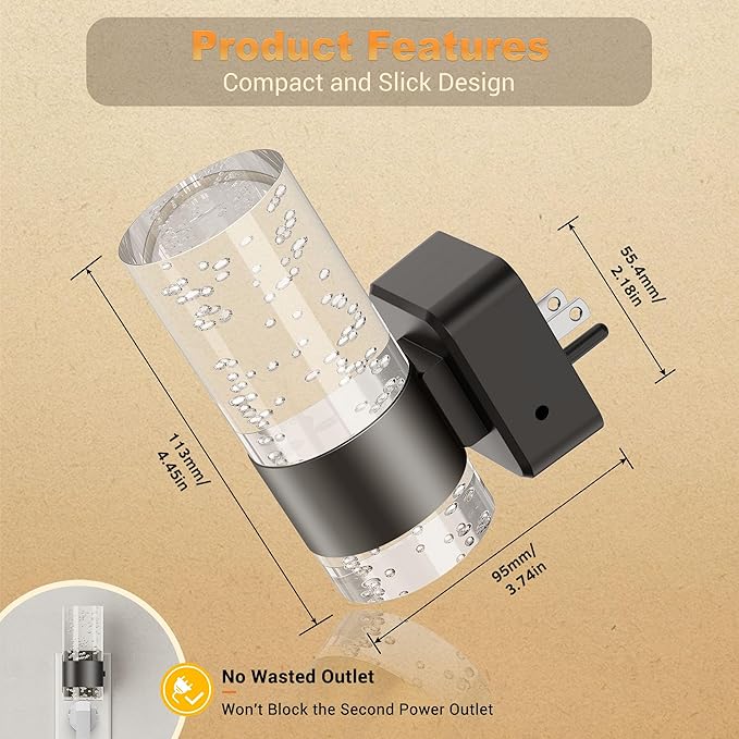 JandCase Night Light, Automatic Night Lights Plug into Wall, 2 Pack Dimmable LED Night Light with Adjustable Brightness, Night Lights Plug in with Auto Light Sensor, Amber for Bathroom Hallway Decor