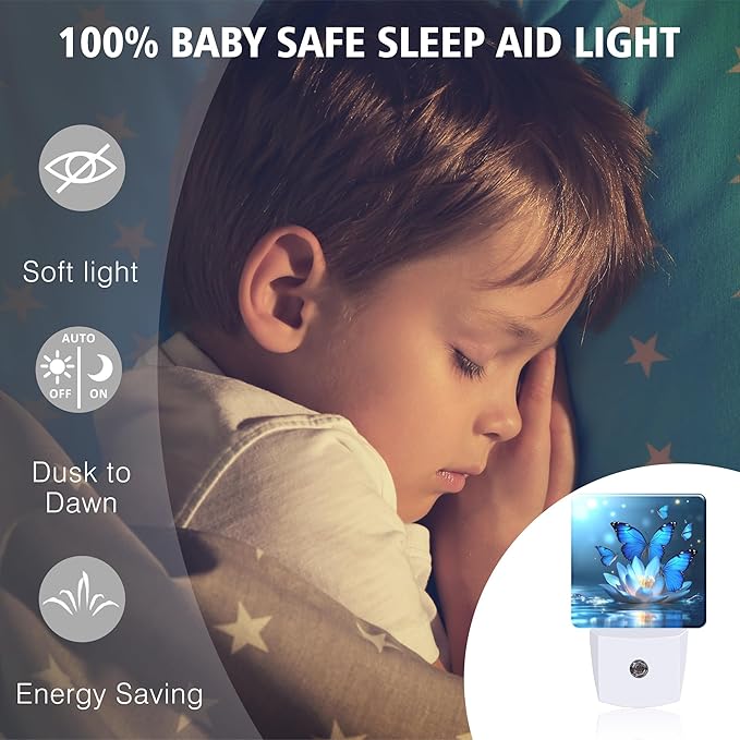 Lotus Night Light Plug into Wall with Dusk to Dawn Light Sensors Water Lily in Pond Butterfly Floral Night Light LED Lamp for Bedroom Hallway Home Wall Decor Nightlight for Girls Boys Men Women
