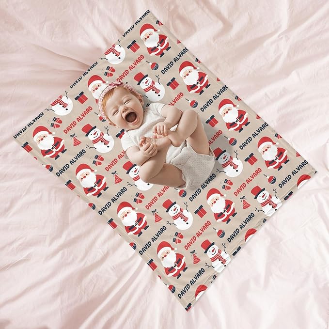 Ship Next Day - Custom Christmas Baby Blanket with Name | Multiple Styles Optional, Personalized Flannel Toddler Blanket, Christmas Swaddle for Boys & Girls, Xmas Decor Throw
