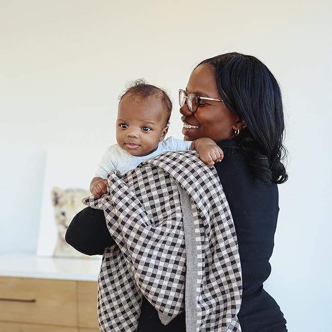 Checkered Baby Blanket for Baby Boys & Girls - 100% Soft Fine Cotton Quilt Receiving Swaddle Stroller Nursery Bed Blanket Unisex Gender Neutral for Newborns Toddlers (Plaid - Mocha)