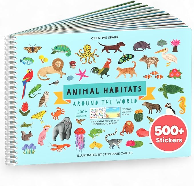Cupkin Animal Sticker Book Activity for Kids, Toddler Airplane Travel Essentials, 500+ Habitat Stickers for Kids + 12 Scenes + 12 Coloring Book Pages, Animal Lover Gift, Childrens Crafts for Ages 2-8