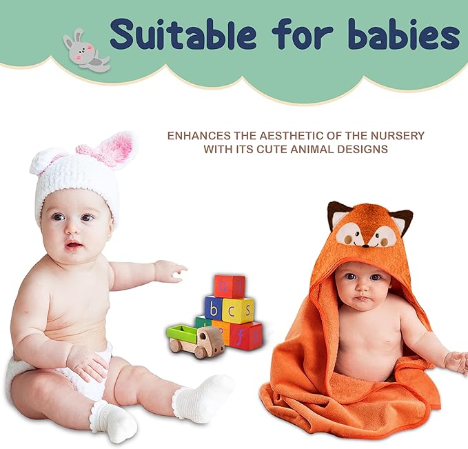 Mother's Choice Organic Baby Hooded Towel Ultra Soft & Absorbent Bath Wearable for Newborns, Infants, 3D Orange Fox Design