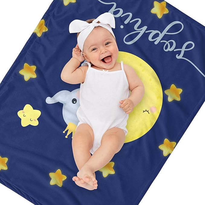 Custom Baby Blanket with Name, Personalized Elephant Swaddle Blanket for Girls, Customized Shower Gifts for Baby Girls, Christmas Birthday Newborn Baby Gifts