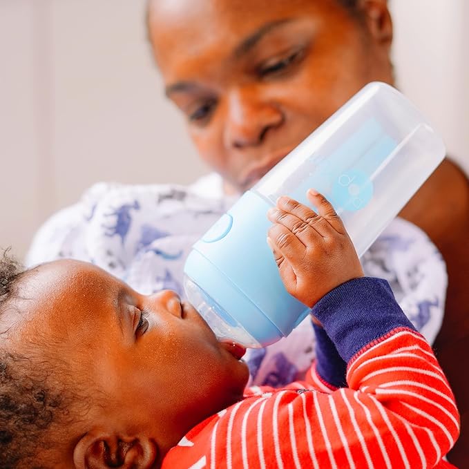 PopYum 9 oz Blue Anti-Colic Formula Making/Mixing/Dispenser Baby Bottles, 3-Pack with #2 Medium Flow Nipples, 260 ml, BPA-Free, Natural Latch