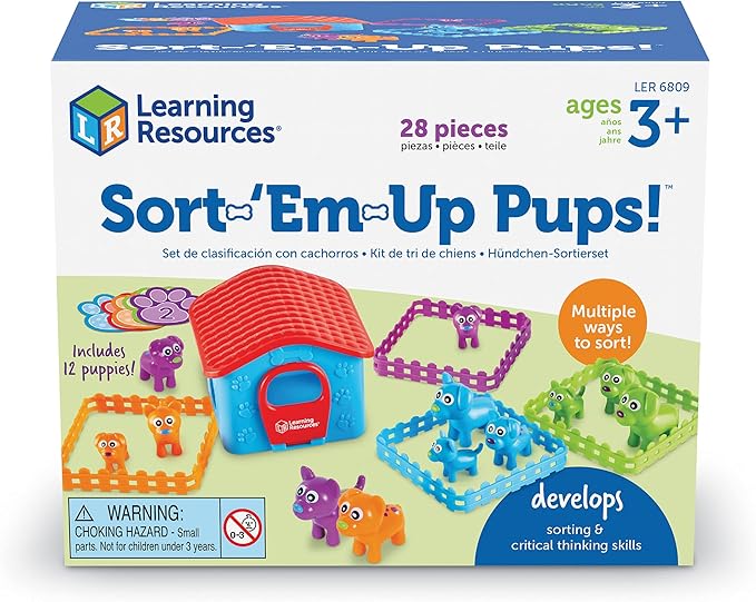 Learning Resources Sort-'Em-Up Pups - 28 Pieces, Ages 3+, Color Sorting and Matching for Toddlers, Fine Motor Skills, Gifts for Boys and Girls