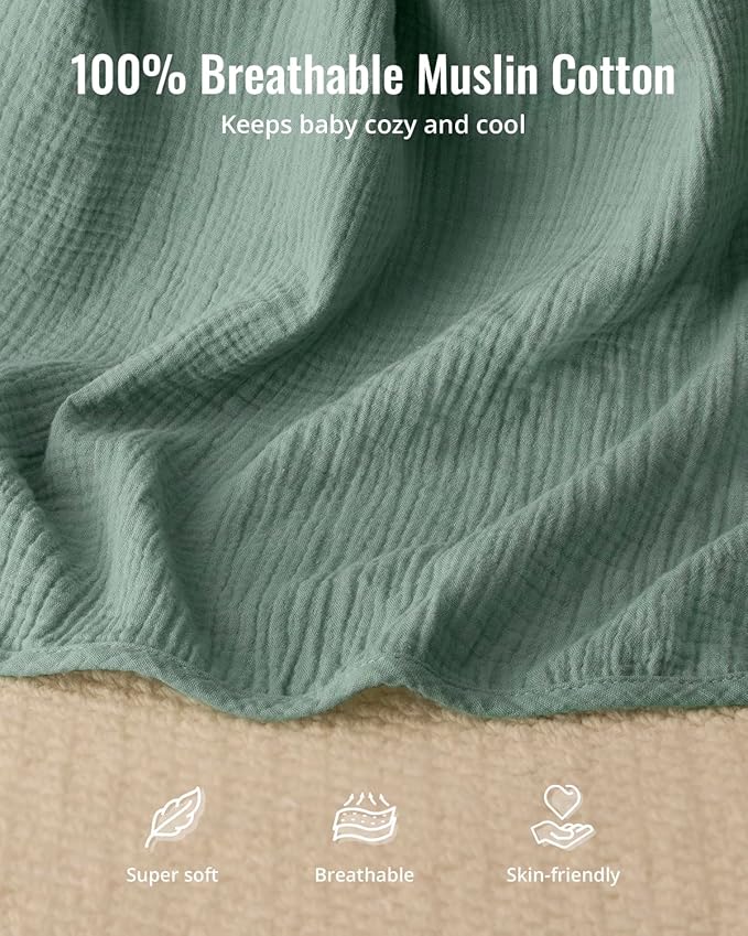 Blissful Diary 2-in-1 Muslin Baby Car Seat Cover, Multi-use Nursing Cover for Breastfeeding, Breathable Infant Car Seat Cover Canopy - Roman Green