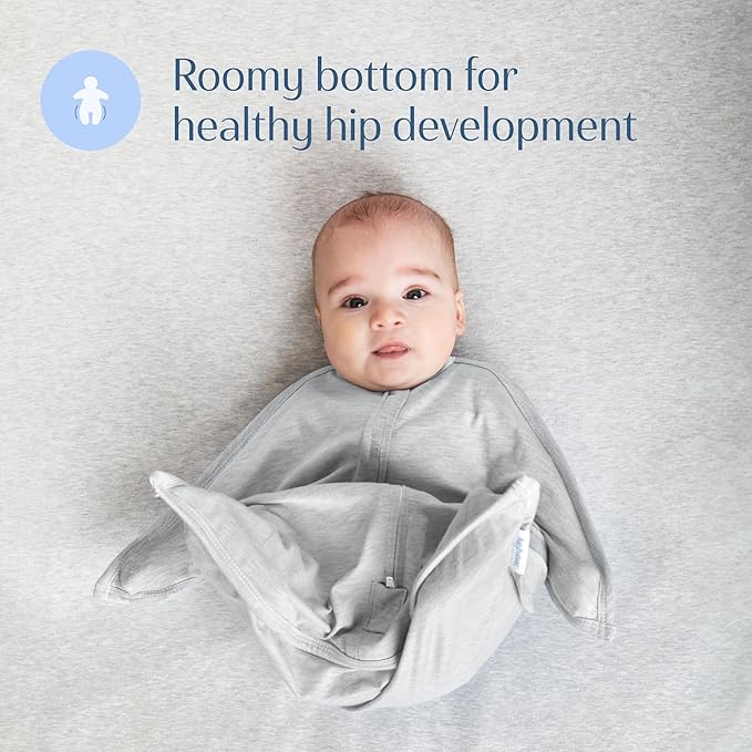 SleepingBaby Zipadee-Zip Transition Swaddle - Cozy Baby Swaddling Blanket with Zipper Convenience - Roomy Wearable Blanket for Easy Diaper Changes - 4-8 Month - Recharge Silver Heather