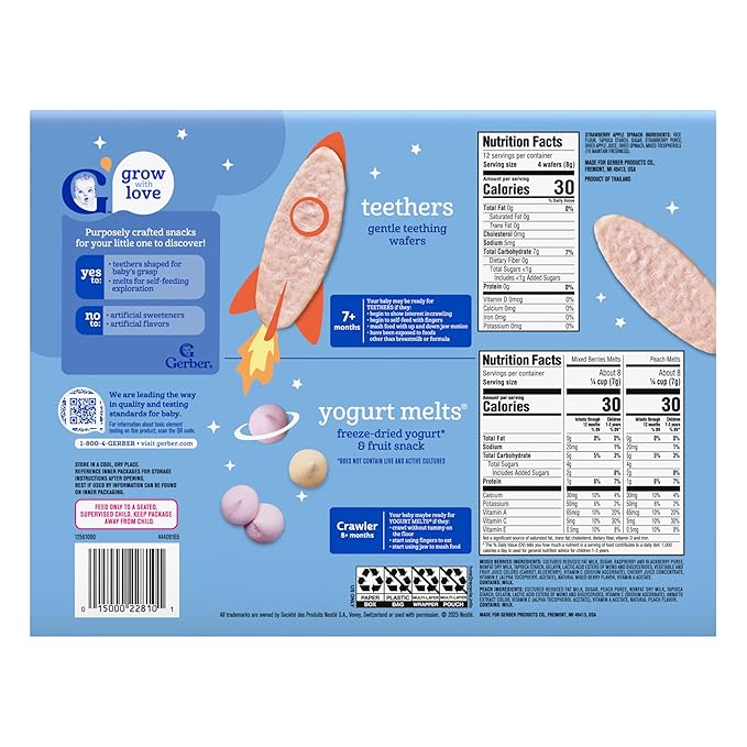 Gerber Stage 3 Baby Snacks Discovery Pack, Yogurt Melts, Teething Wafers, 6PK