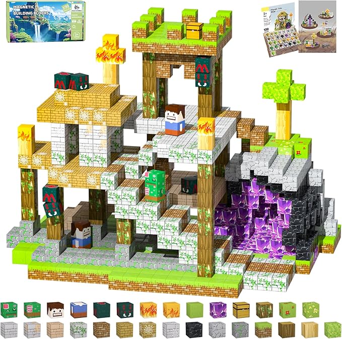 Magnetic Blocks, 100PCS Magnetic Building Blocks, Stacking Magnets for Kids, Sensory Toy for STEM Constructions Magnet Blocks for Boys Girls Age 3+, Christmas Birthday Gifts