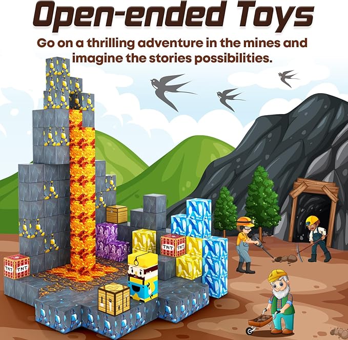 Magnetic Blocks-Build Mine Magnet World Sword Edition Mine Sword Caverns Magnet Classroom Must Haves Toddler Toys for Boys & Girls Age 3-4 4-5 6-8, Sensory Montessori Toys for Kids for 3+